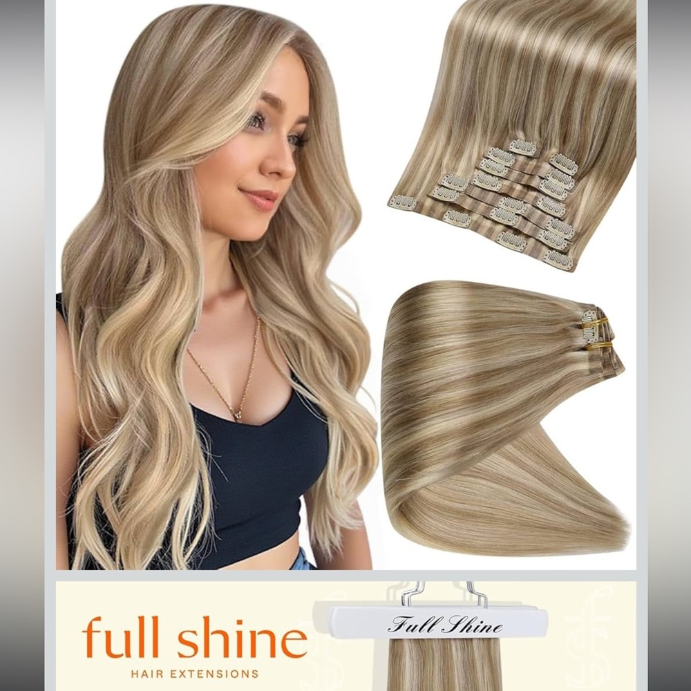 Full Shine 22 inch Seamless PU Clip In Human Remy Hair Extensions - Blonde Mix